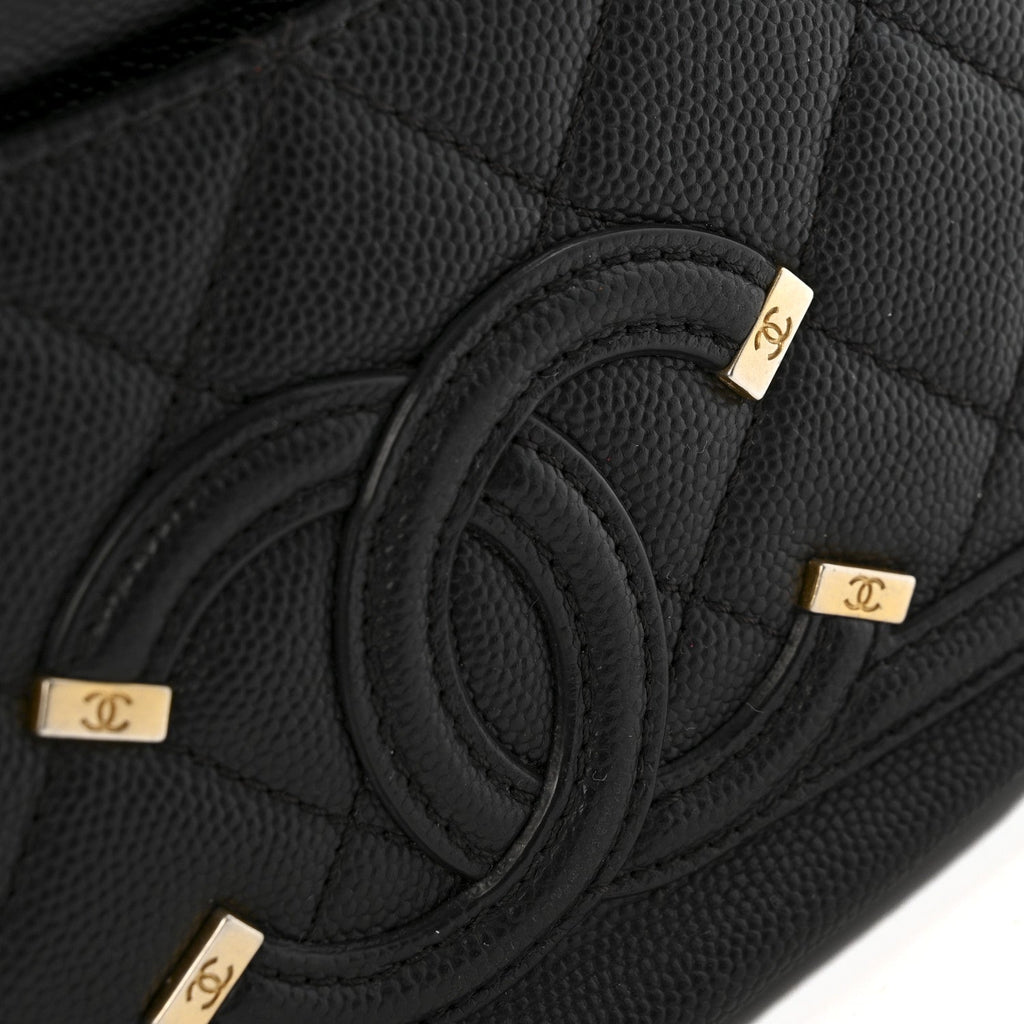 Caviar Quilted Filigree Waist Bag Black