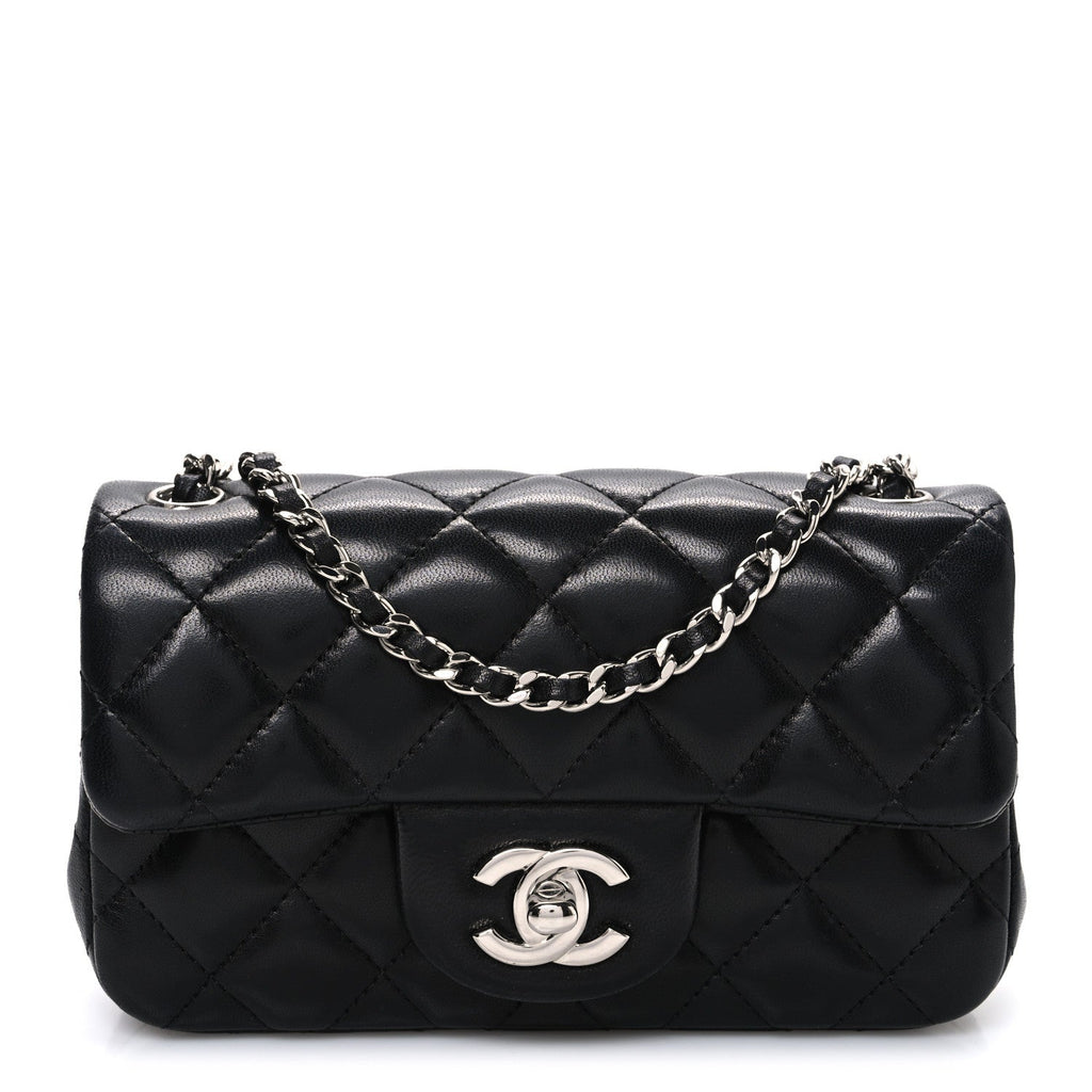Lambskin Quilted Extra Mini Rectangular Flap Black
