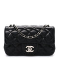 Lambskin Quilted Extra Mini Rectangular Flap Black