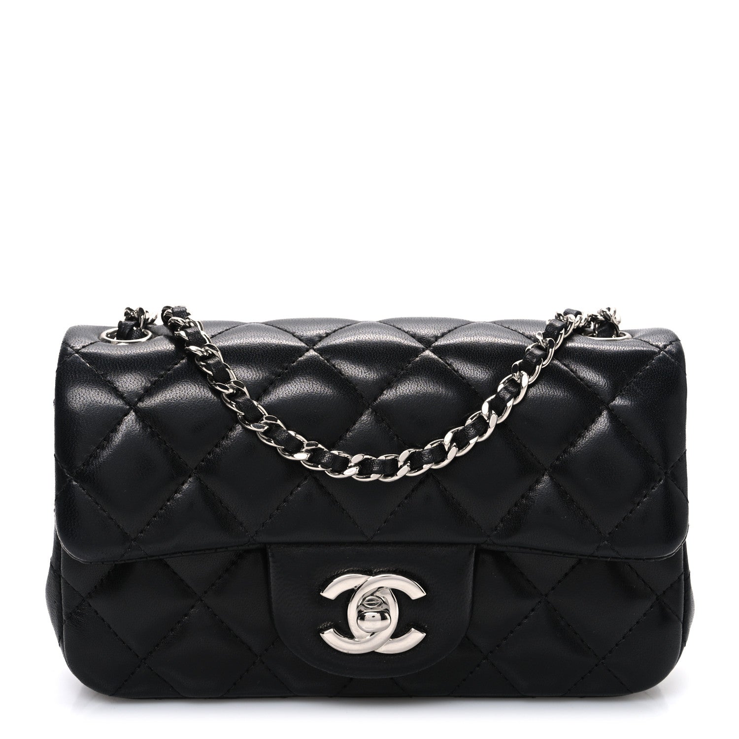 Lambskin Quilted Extra Mini Rectangular Flap Black