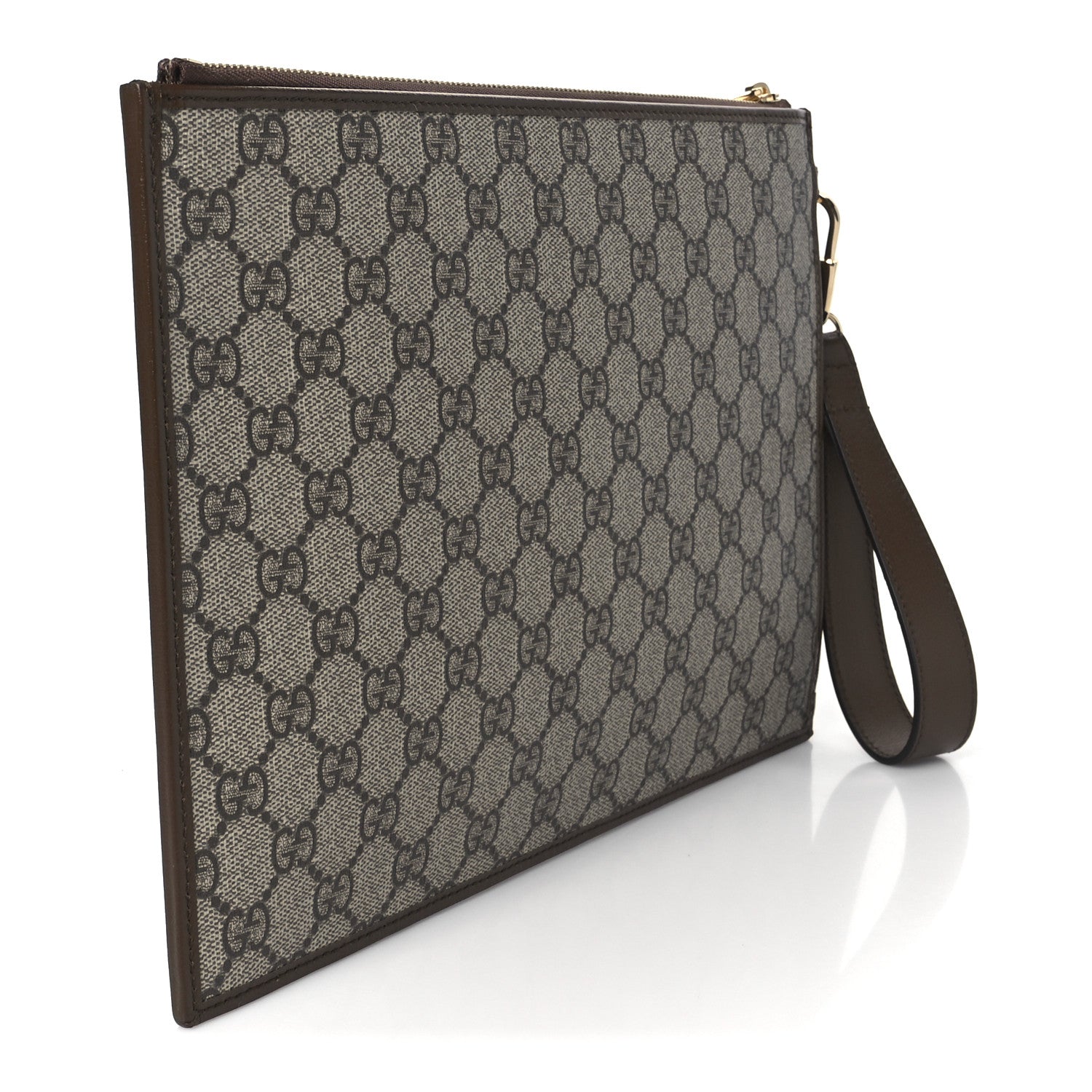 GG Supreme Monogram Azalea Calfskin Retro Interlocking G Wristlet Pouch Beige Ebony Brown Sugar