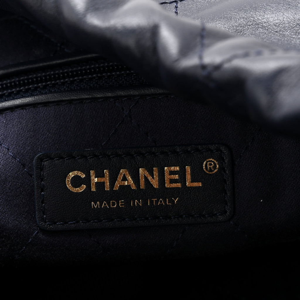 Shiny Calfskin Quilted Chanel 22 Navy Blue