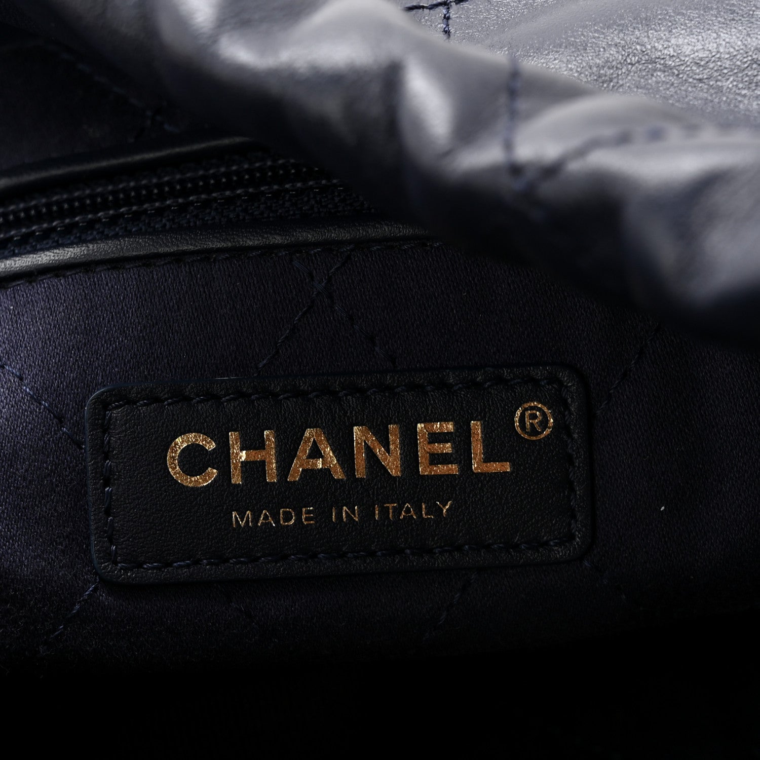 Shiny Calfskin Quilted Chanel 22 Navy Blue