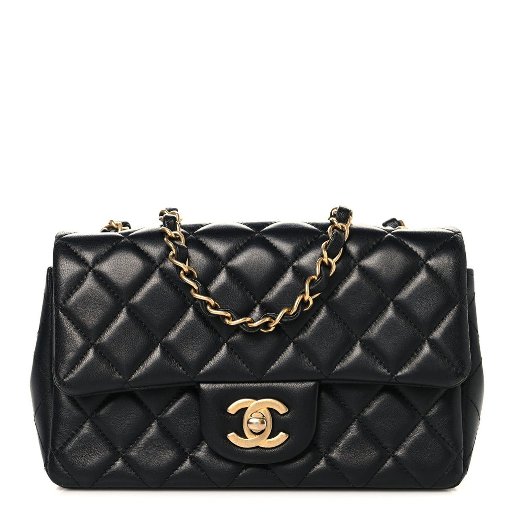 Lambskin Quilted Mini Rectangular Flap Black