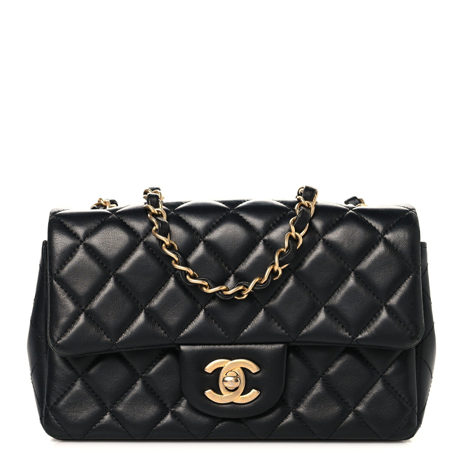 Lambskin Quilted Mini Rectangular Flap Black