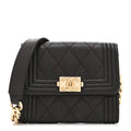 Caviar Quilted Boy Card Holder On Chain Black