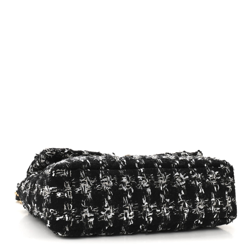 Tweed Quilted Large Chanel 19 Flap Black Silver Ecru