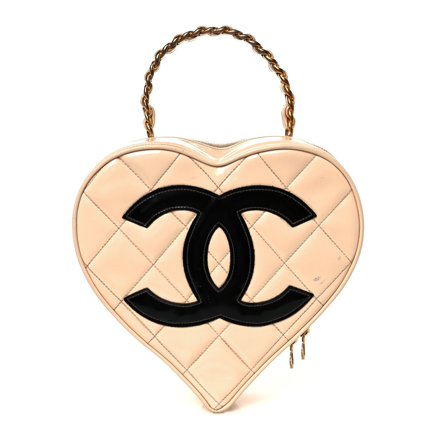 Patent Quilted CC Barbie Heart Vanity Case Beige
