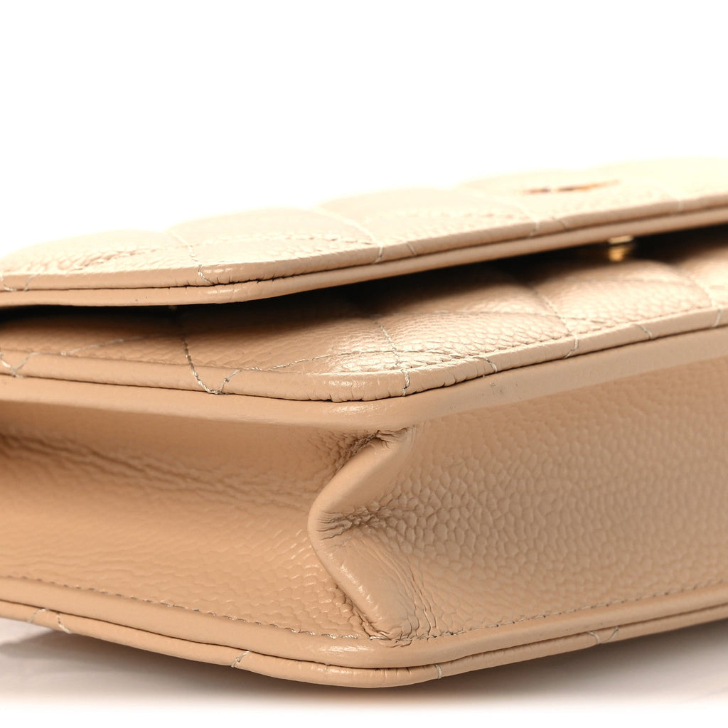 Caviar Quilted Wallet on Chain WOC Beige
