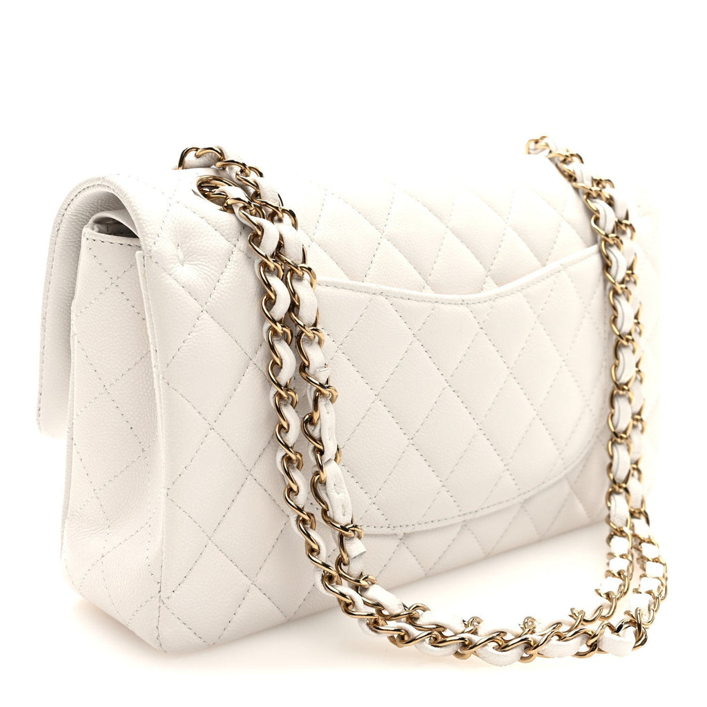 Caviar Quilted Medium Double Flap White