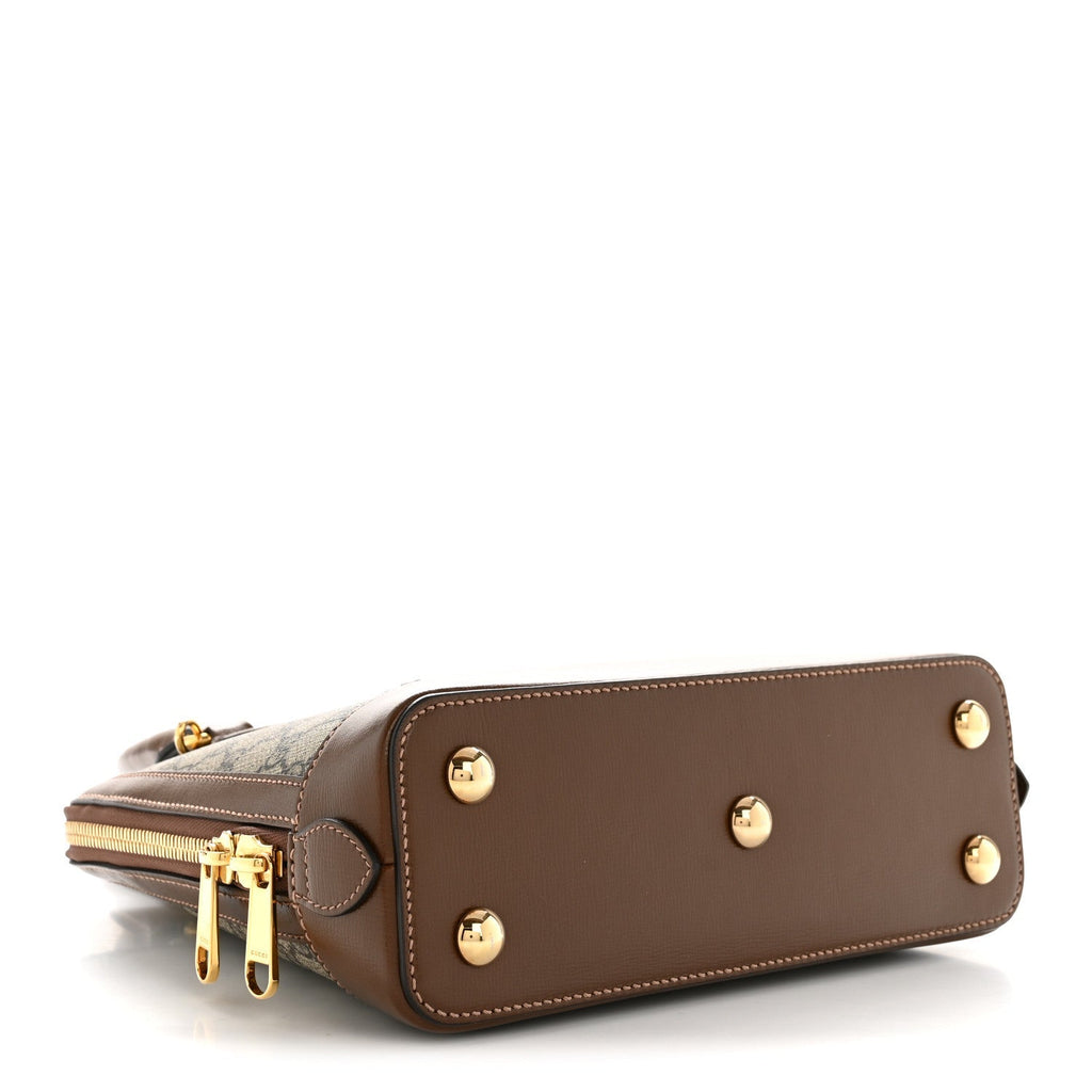GG Supreme Monogram Azalea Calfskin Small Horsebit 1955 Top Handle Bag Beige Ebony Brown Sugar