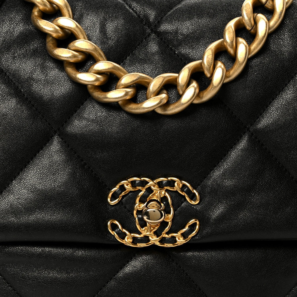 Goatskin Quilted Large Chanel 19 Flap Black