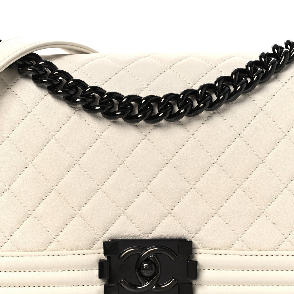 Calfskin Quilted Medium Boy Flap White