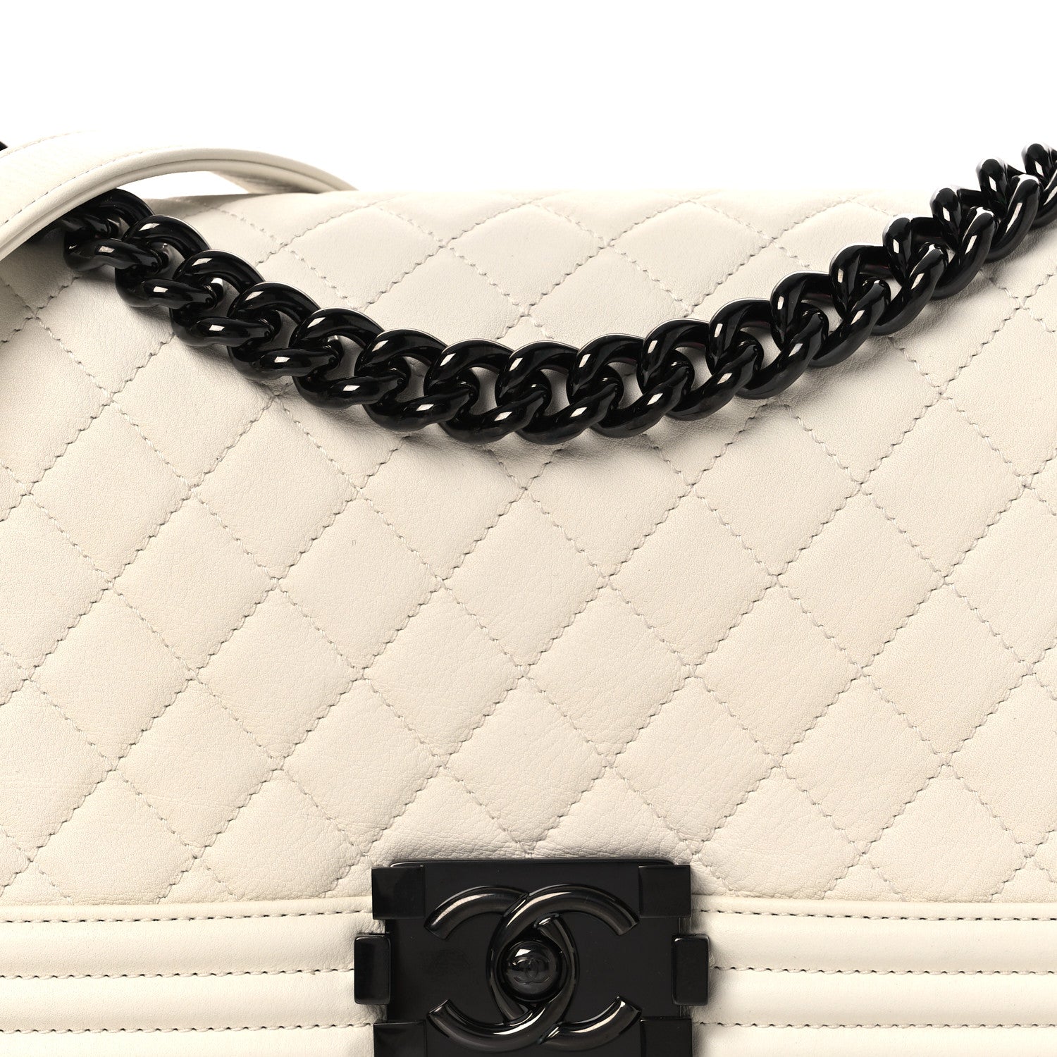 Calfskin Quilted Medium Boy Flap White