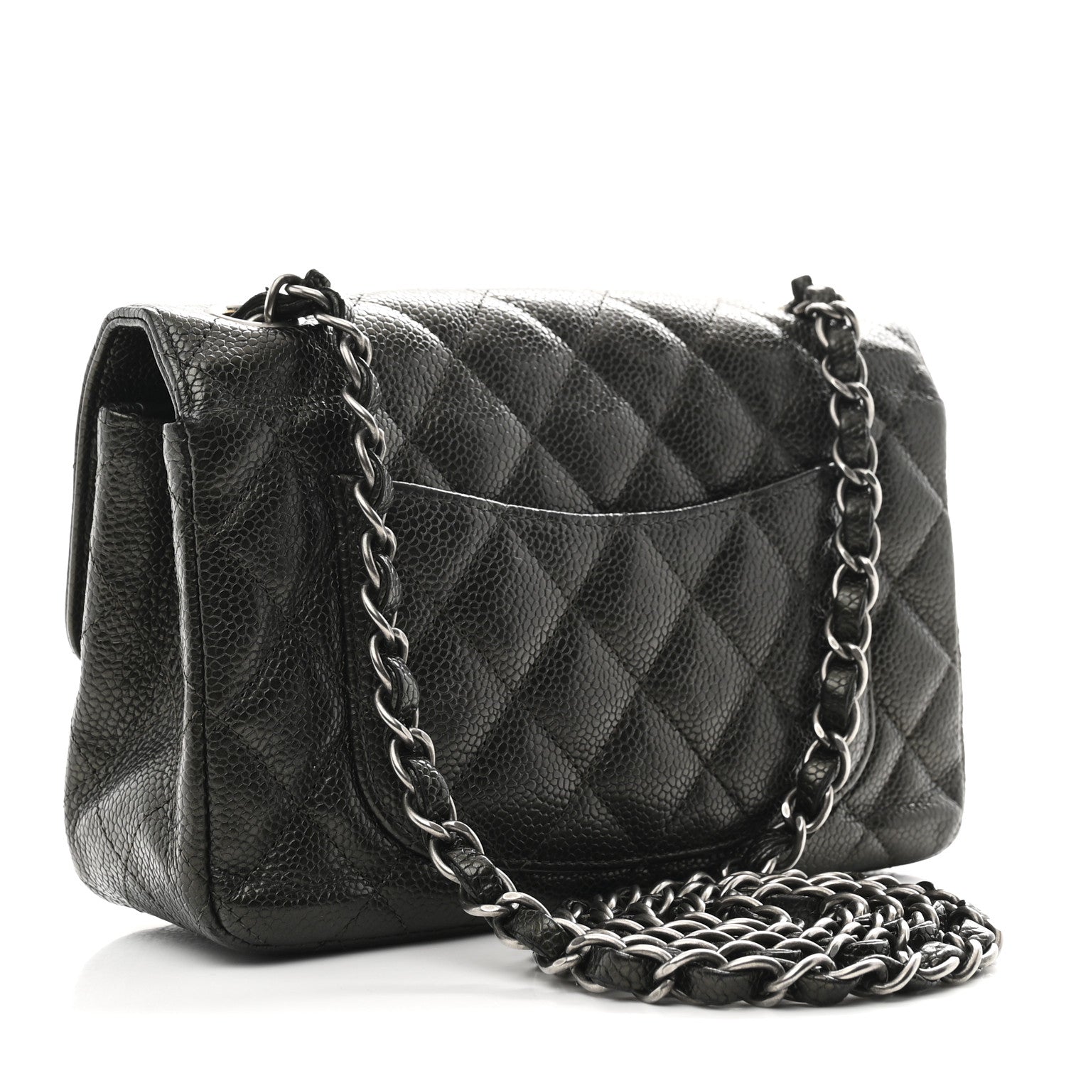 Metallic Caviar Quilted Mini Rectangular Flap Dark Grey