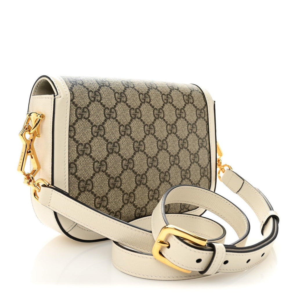 GG Supreme Monogram Web Mini Horsebit 1955 Shoulder Bag Beige Mystic White