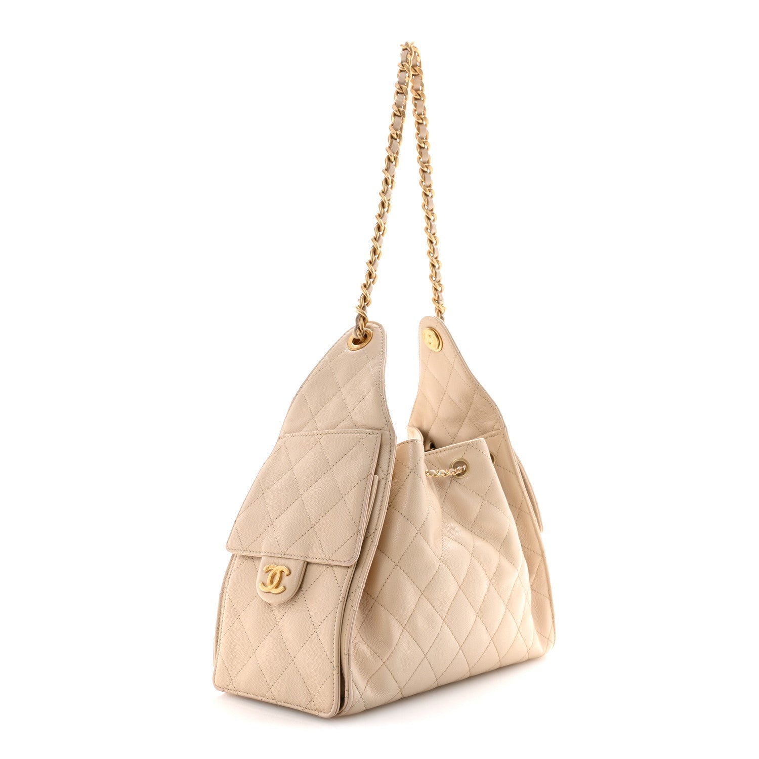 Caviar Quilted Small Chanel 25 Handbag Beige
