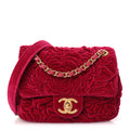 Velvet Camellia Embossed Mini Square Flap Fushia