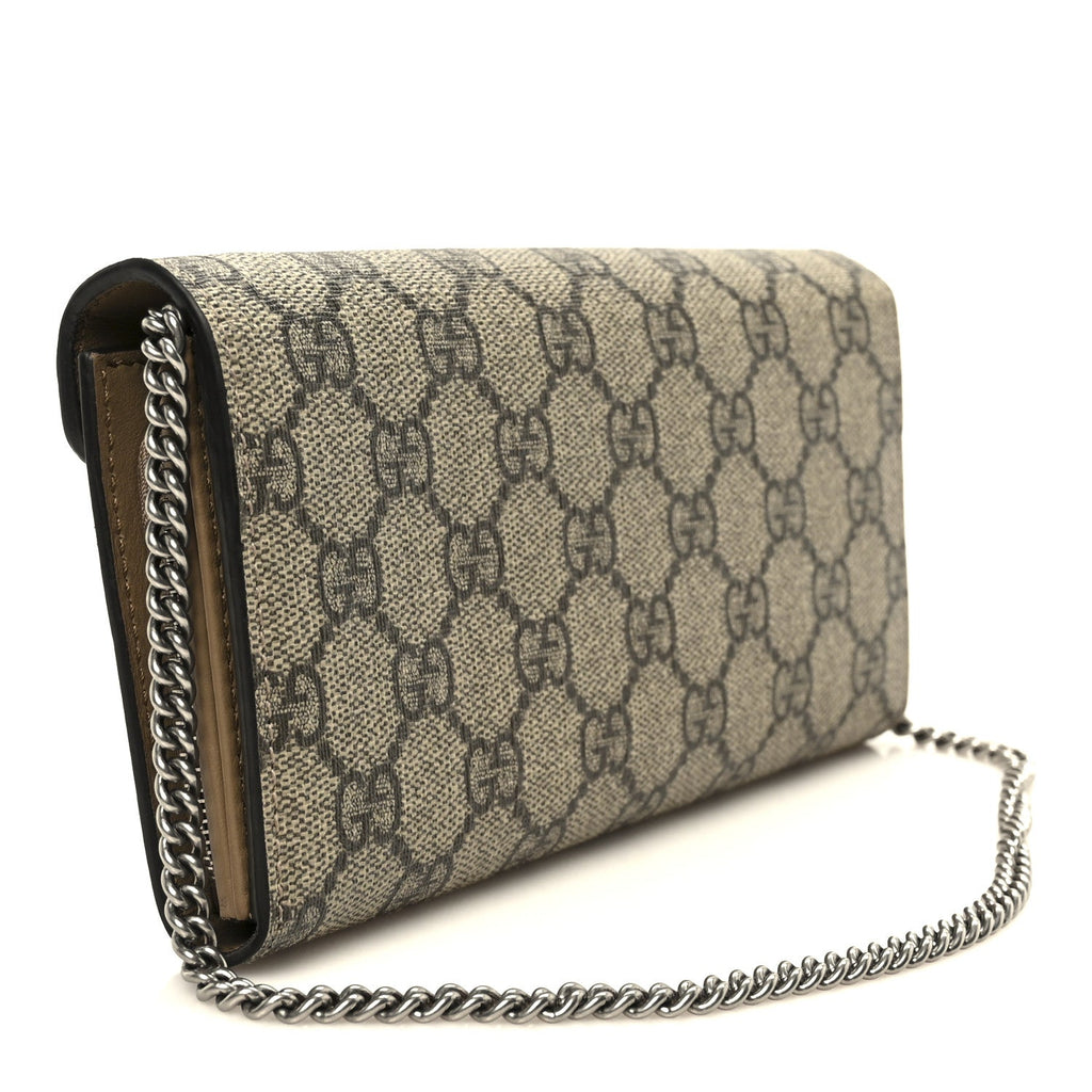 GG Supreme Monogram Dionysus Chain Clutch Wallet Beige Taupe
