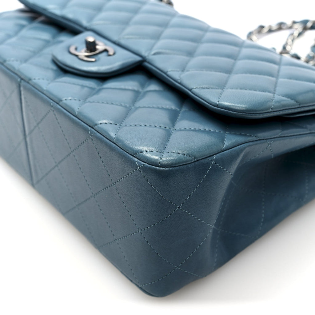 Lambskin Quilted Jumbo Double Flap Turquoise