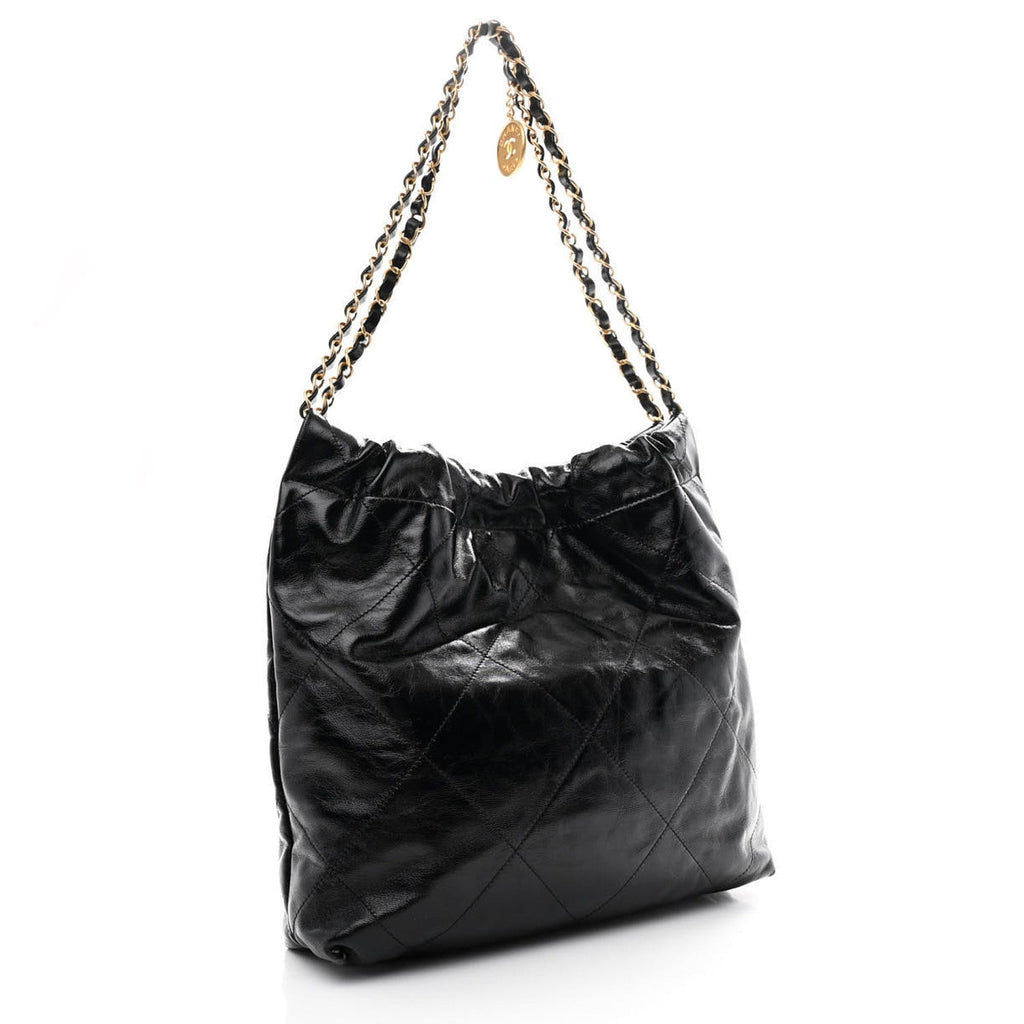 Glazed Calfskin  Quilted Small Chanel 22 Black