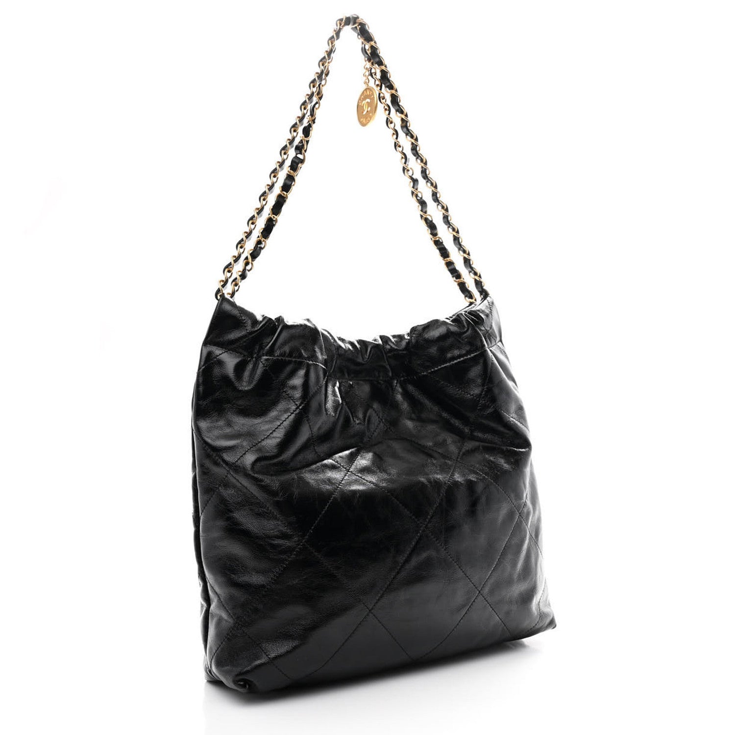 Glazed Calfskin  Quilted Small Chanel 22 Black