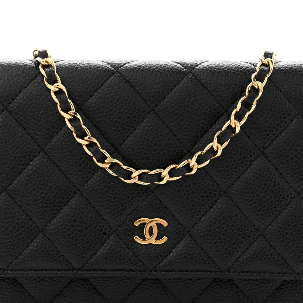 Caviar Quilted Wallet on Chain WOC Black