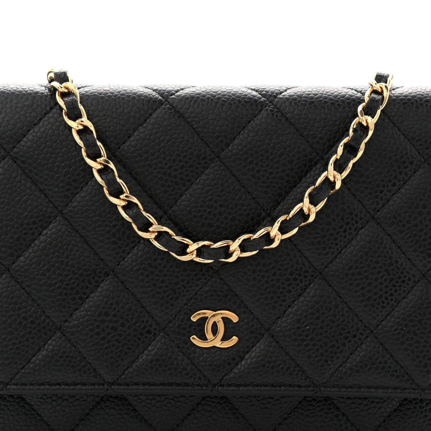 Caviar Quilted Wallet on Chain WOC Black
