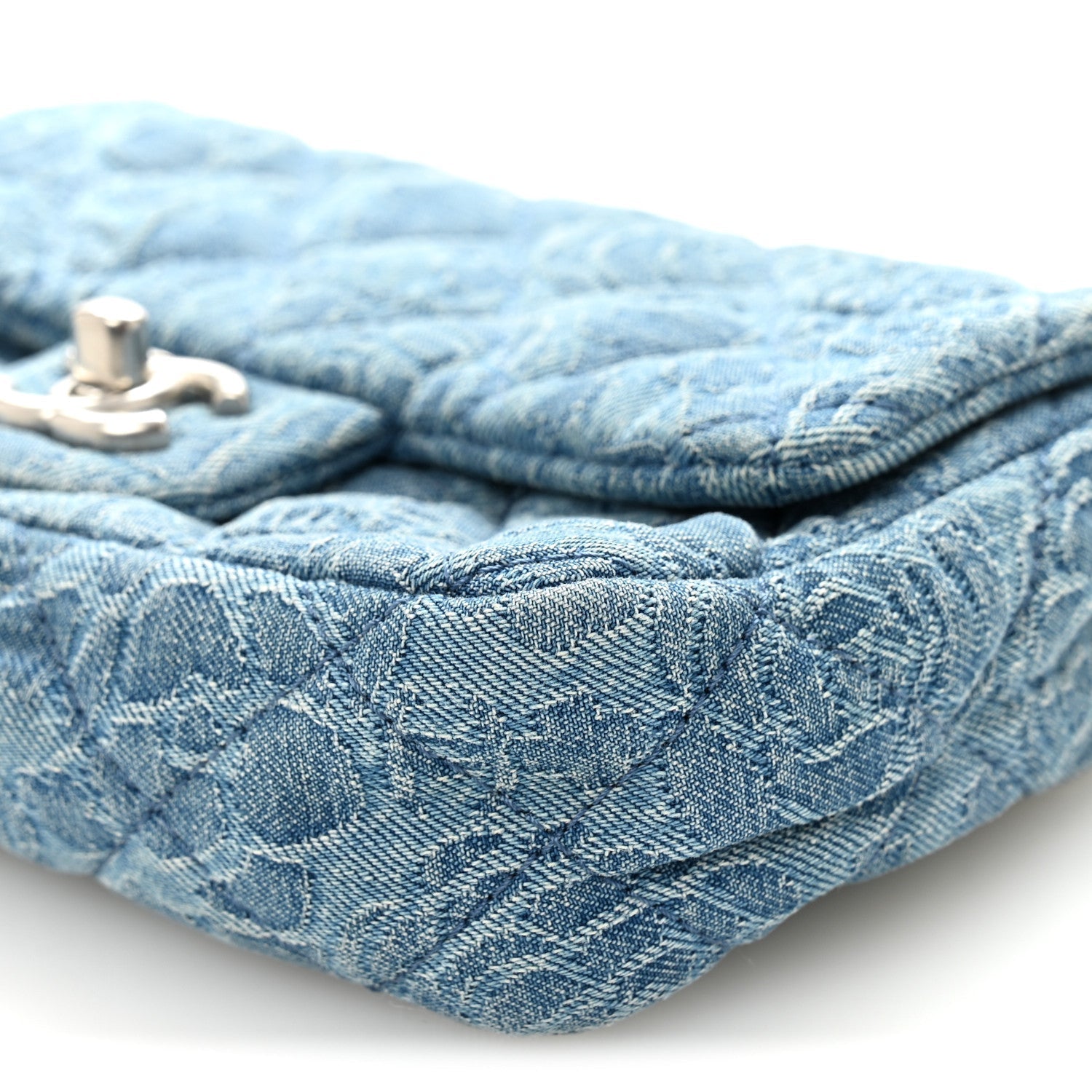 Denim Quilted Camellia Sweetheart Mini Rectangular Flap Blue