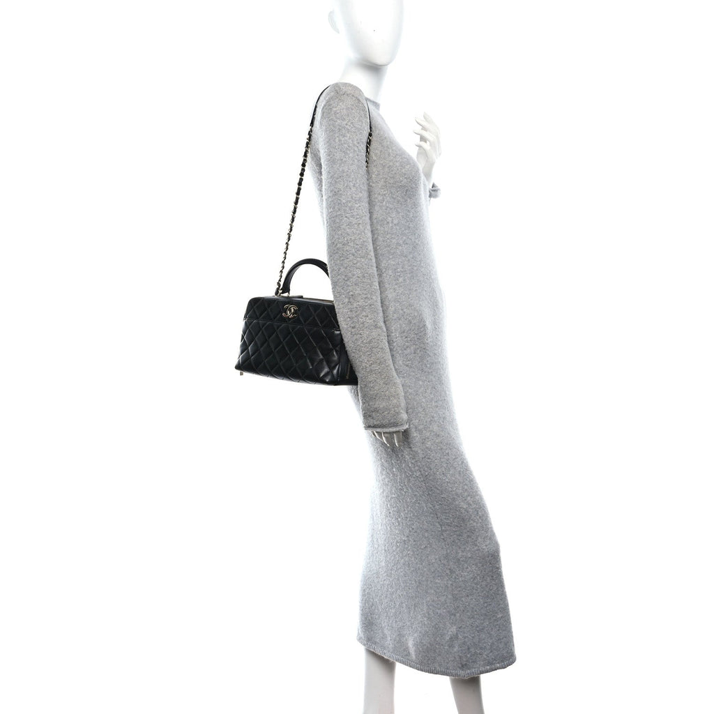 Lambskin Quilted Medium Trendy CC Bowling Bag Black