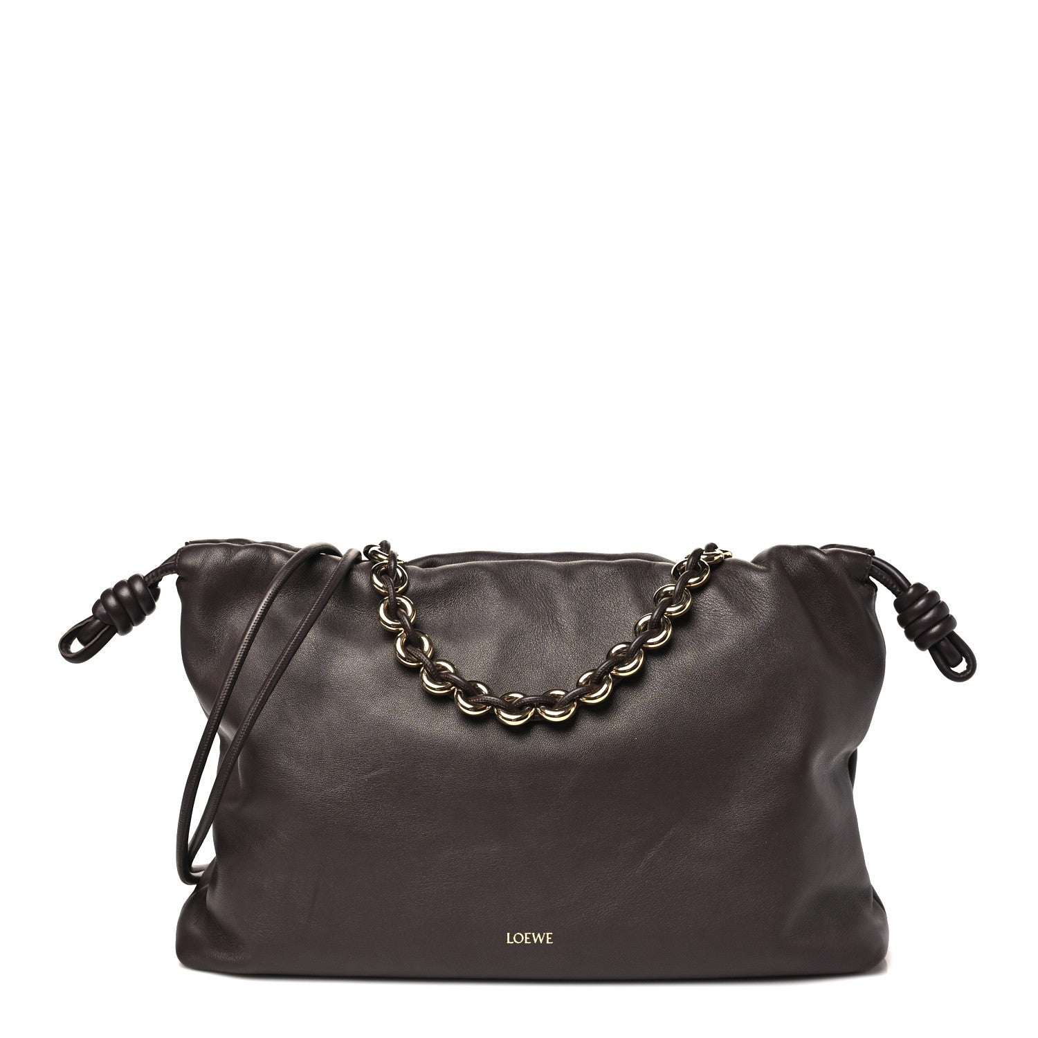 Mellow Nappa Donut Chain Large Flamenco Knot Clutch Dark Brownie