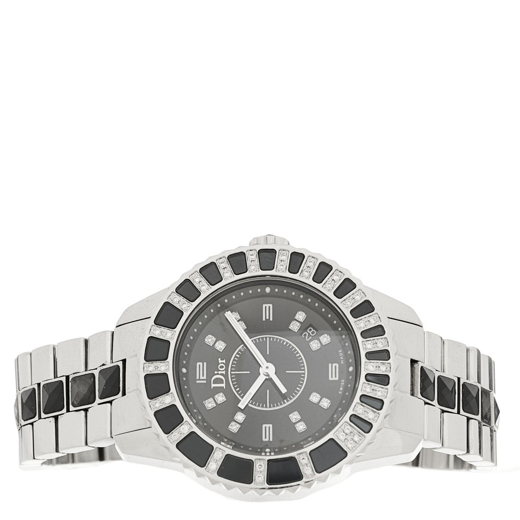 Stainless Steel Diamond Sapphire 33mm Christal Quartz Watch Black