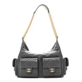 Shiny Lambskin Quilted Large Trendy Pockets Hobo Grey