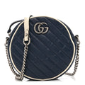 Azalea Calfskin Matelasse Diagonal Mini Torchon GG Marmont Round Shoulder Bag Blue Agata Mystic White