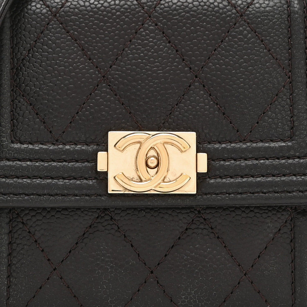 Caviar Quilted Boy Card Holder On Chain Black