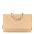 Caviar Quilted Wallet on Chain WOC Beige
