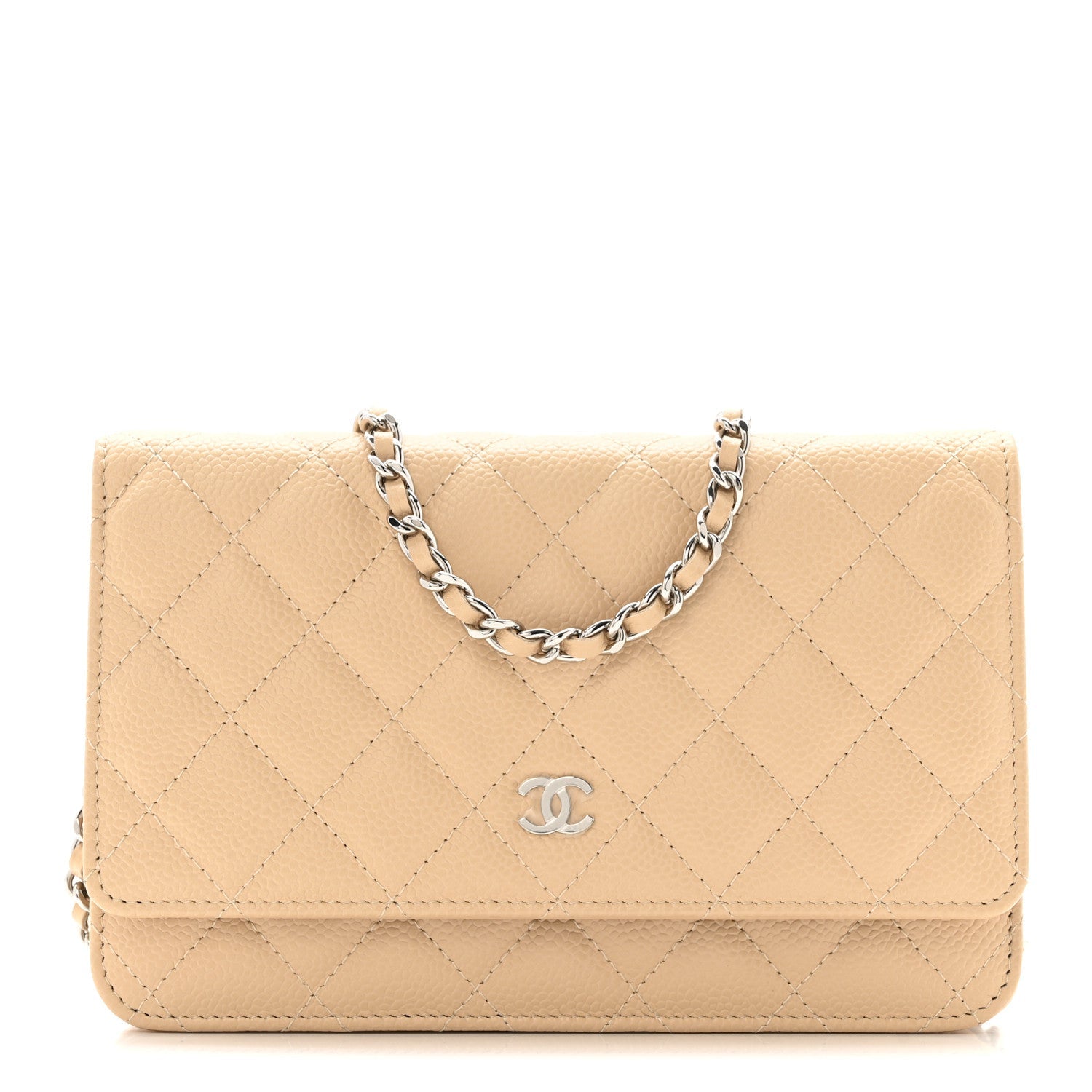Caviar Quilted Wallet on Chain WOC Beige