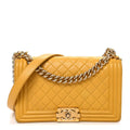 Lambskin Quilted Medium Boy Flap Yellow