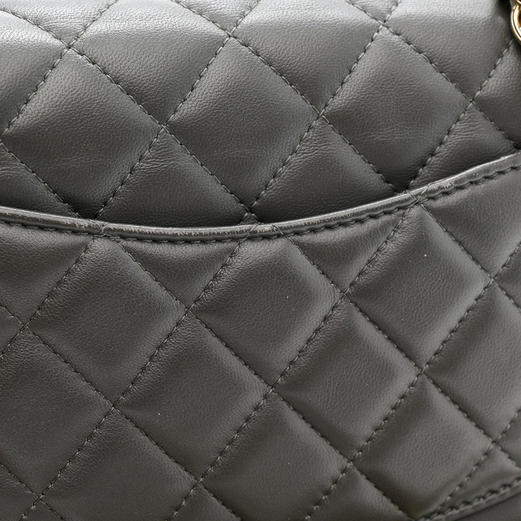 Lambskin Quilted Mini Rectangular Flap Dark Grey