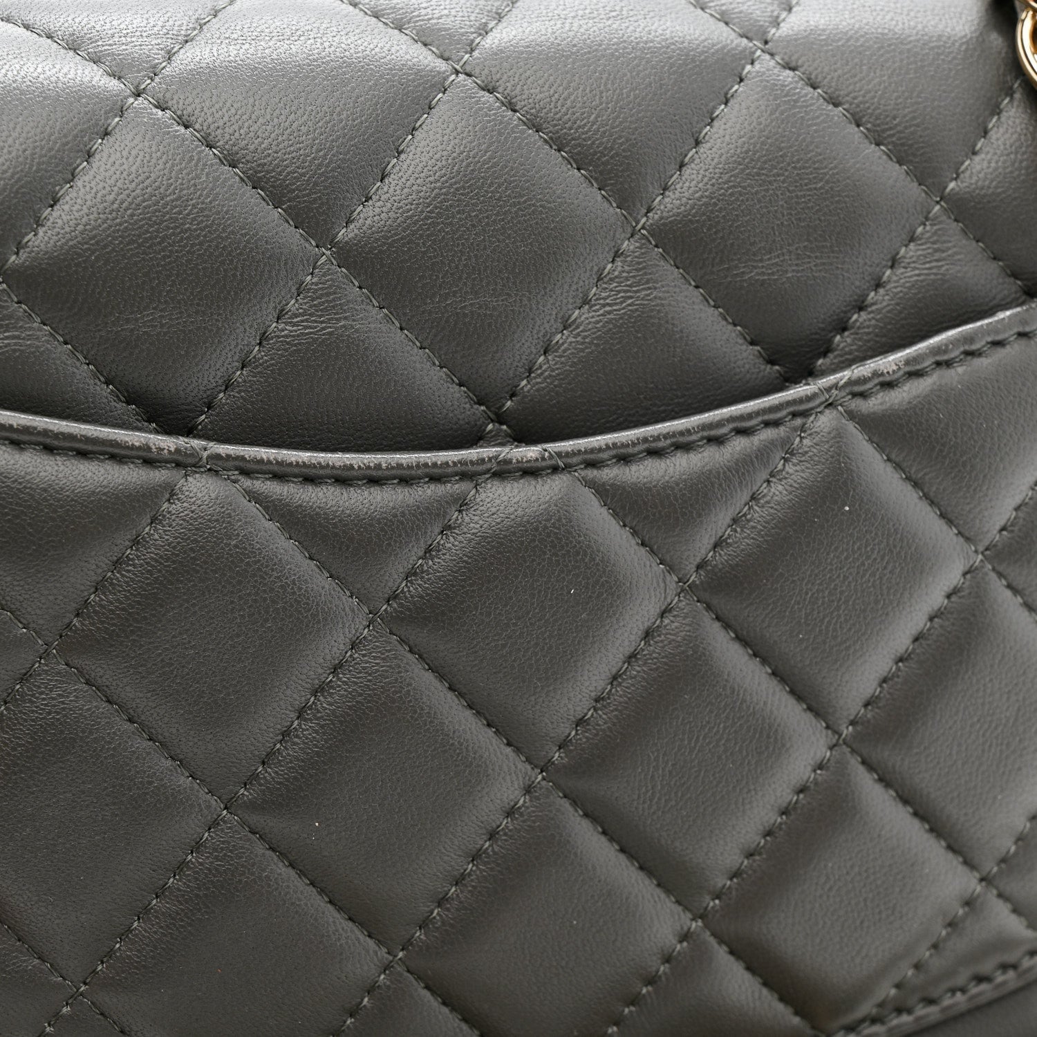 Lambskin Quilted Mini Rectangular Flap Dark Grey
