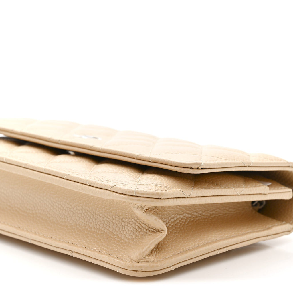 Caviar Quilted Wallet on Chain WOC Beige