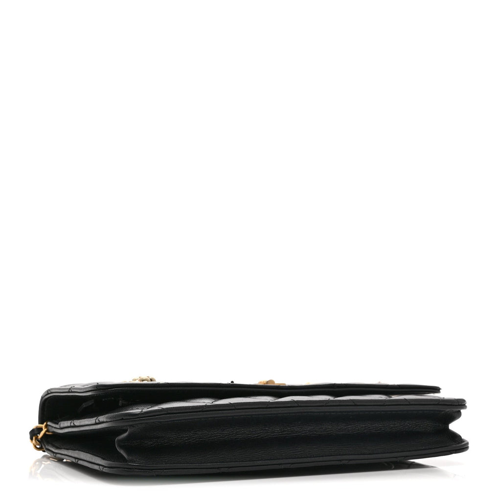 Aged Calfskin Quilted Lucky Charms 2.55 Reissue Wallet On Chain WOC Black