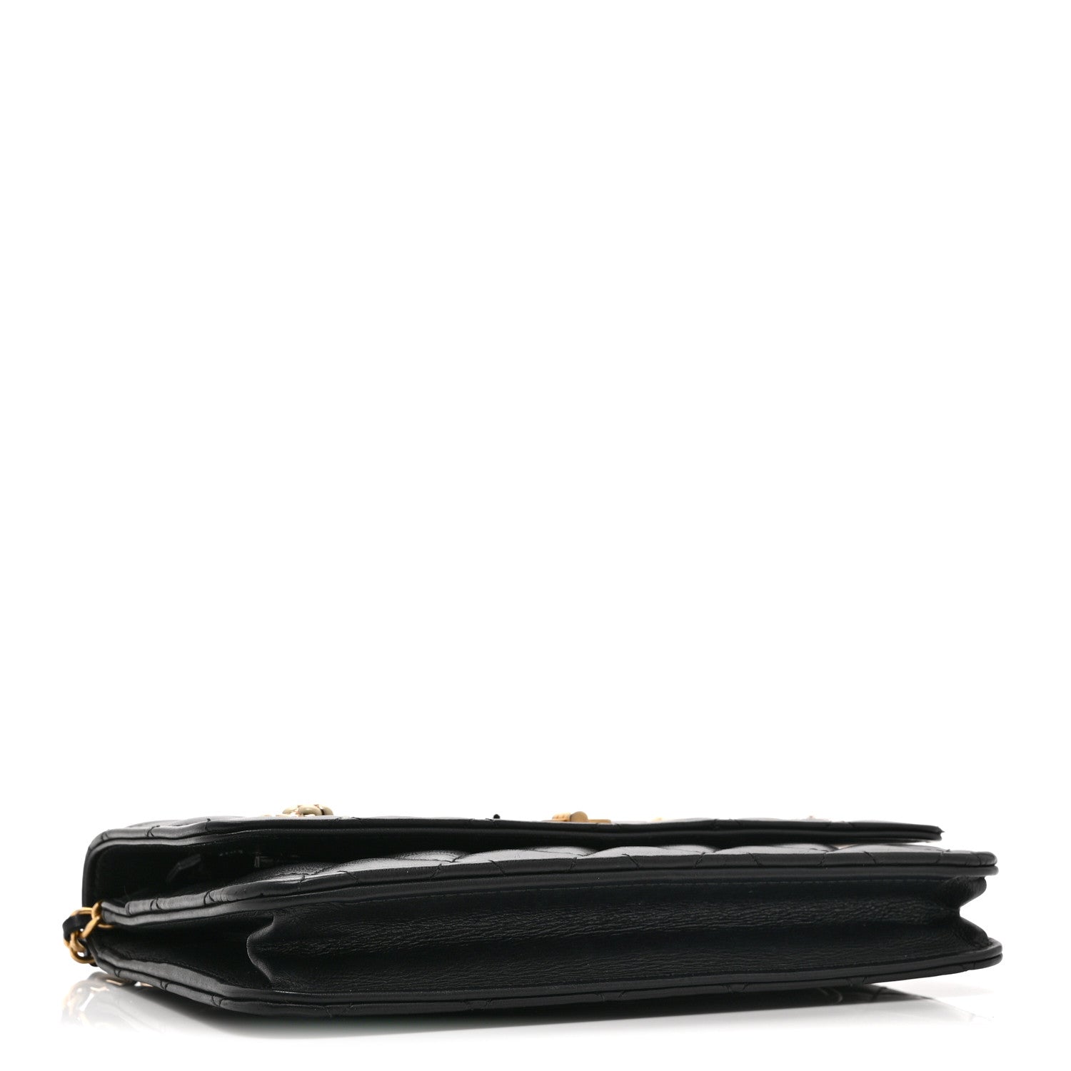Aged Calfskin Quilted Lucky Charms 2.55 Reissue Wallet On Chain WOC Black