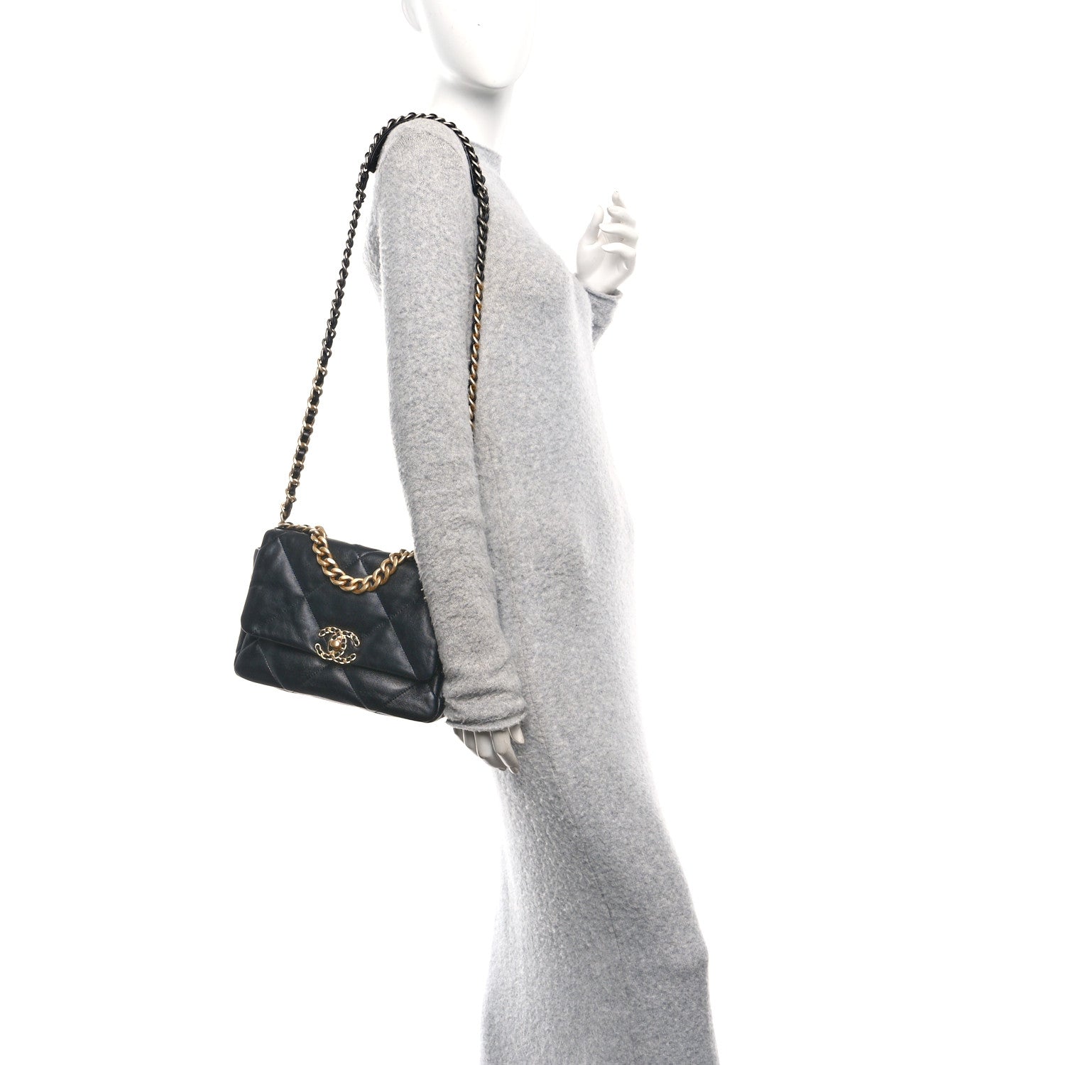 Lambskin Quilted Medium Chanel 19 Flap Black