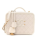 Caviar Quilted Large CC Filigree Vanity Case White