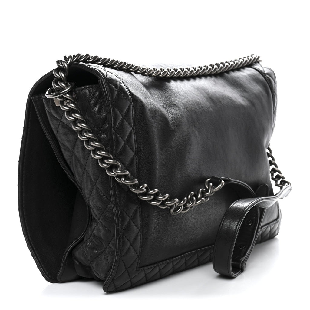 Calfskin Large Boy Reverso Flap Black