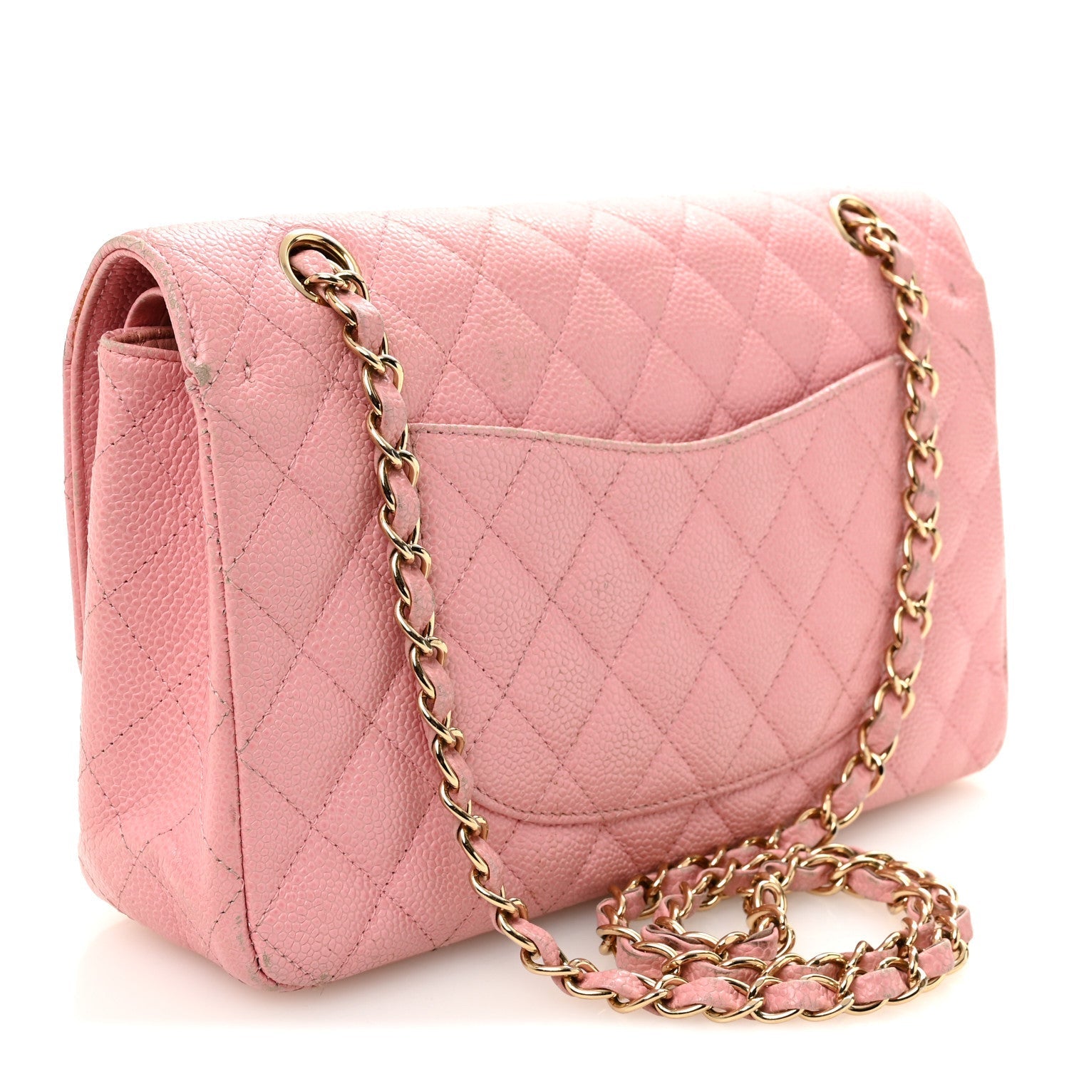 Caviar Quilted Medium Double Flap Light Pink