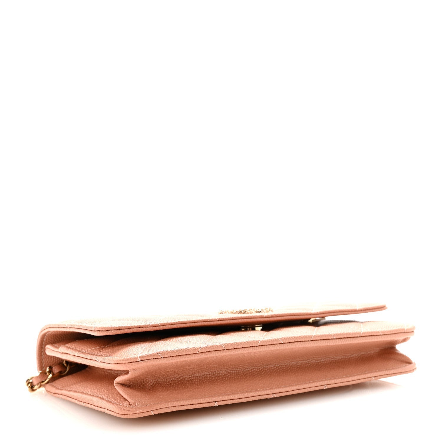 Caviar Quilted Perforated Metal CC Wallet On Chain WOC Beige
