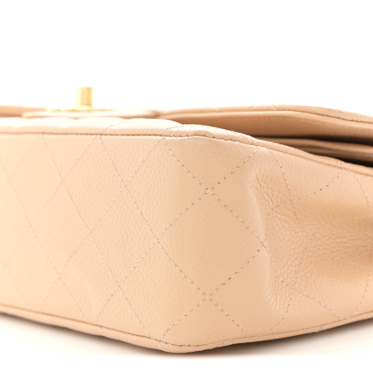 Caviar Quilted Medium Double Flap Beige