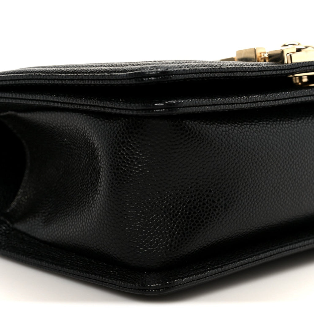 Caviar Chevron Quilted Small Boy Flap Black